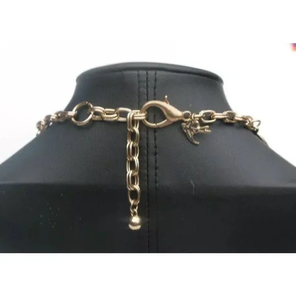 Chunky Multi Strand Graduated Necklace in Halloween Colors Gold Tone Swallow Tag - Picture 4 of 4